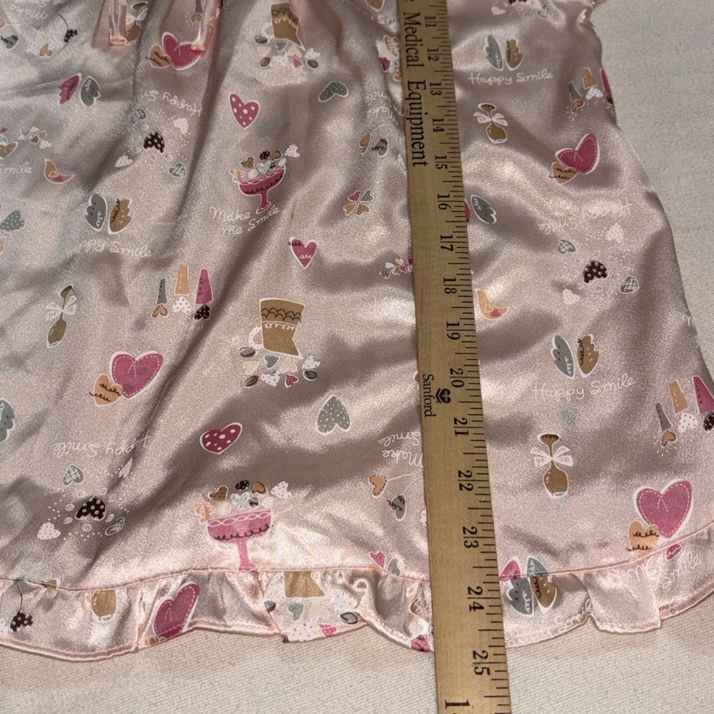 CARINA Womens Pink Heart 2pc Top & Bottom Pajama Set Ruffle Satin Valentines SzM - Picture 6 of 8